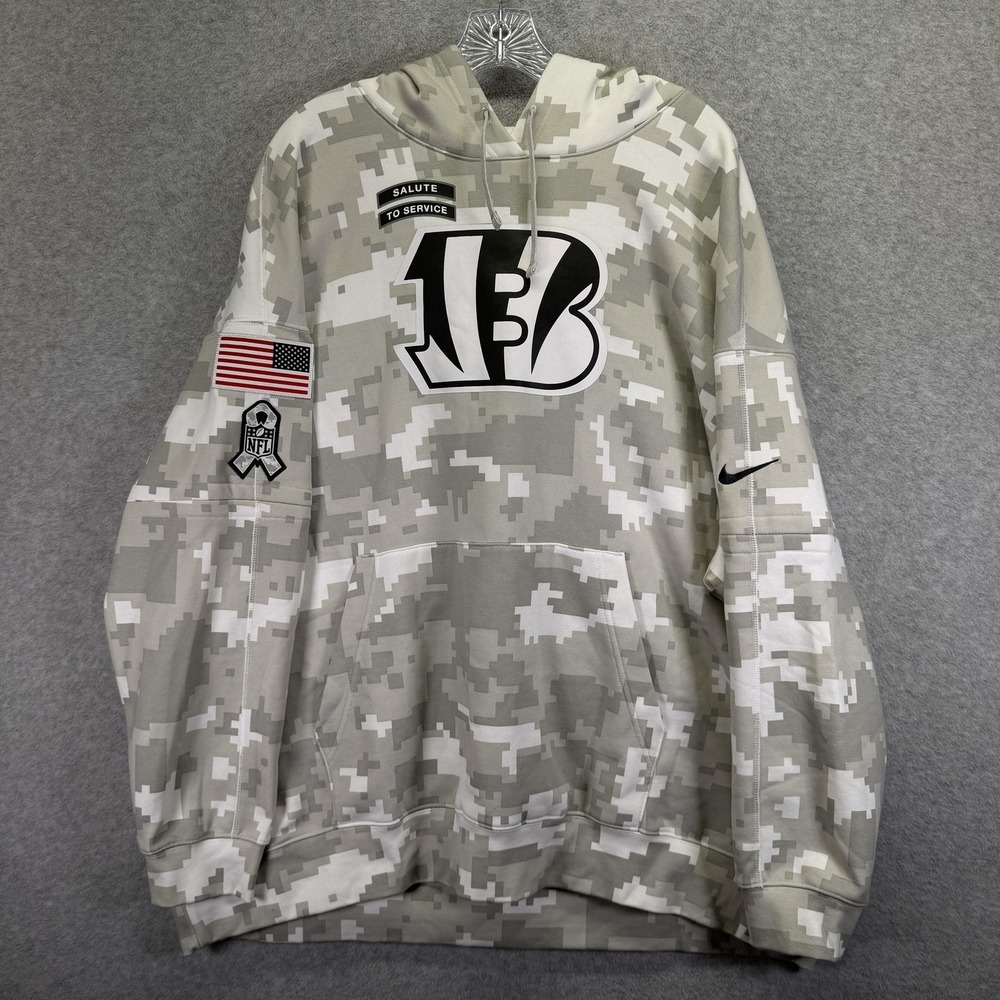 Cincinnati Bengals Hoodie Mens 2XL Gray Camo NFL Football Nike Salute To Service